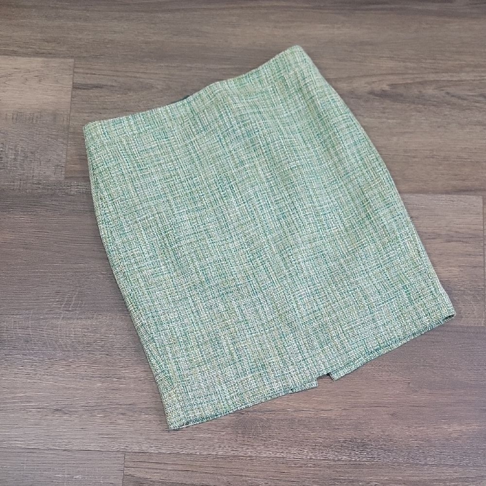 J. Crew Green Tweed Mini Pencil Mini Skirt Womens Size 10